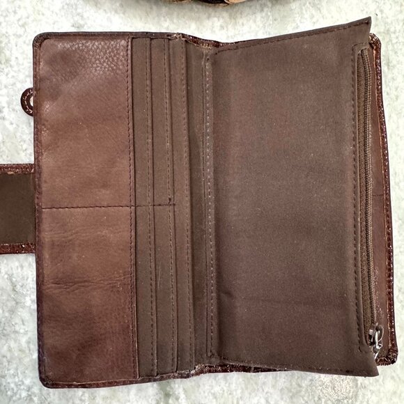 Fossil Brown Retro Boho Diagonal Suede & Leather & Patent Clutch Wallet VGUC - Picture 7 of 14
